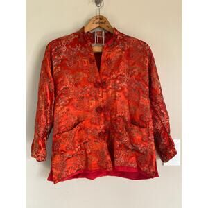 Vintage Chinese Peony Brand Shanghai Embroidered Satin Quilted Jacket Sz Medium